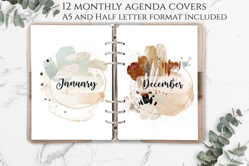 Printable Monthly Planner Covers A5 and Half Letter Format. Neutral ...