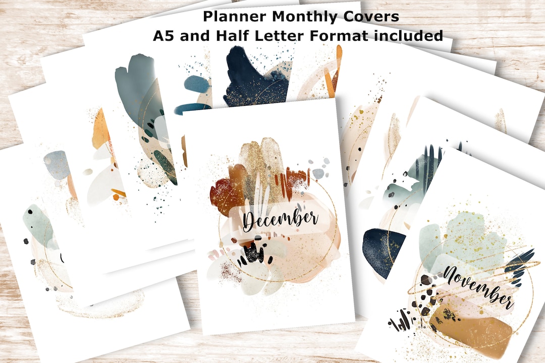 Printable Monthly Planner Covers A5 and Half Letter Format. Neutral ...