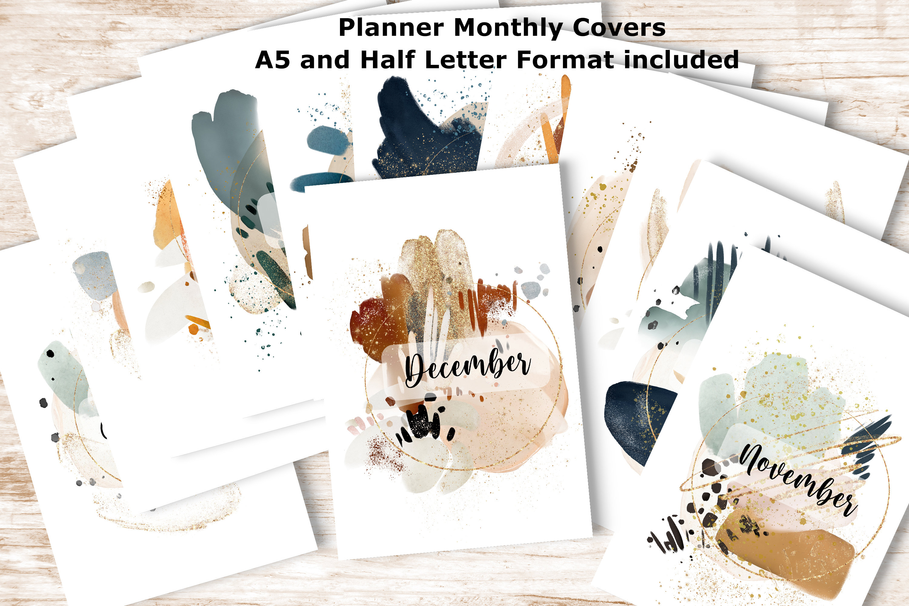Printable Monthly Planner Covers A5 and Half Letter Format. Neutral ...