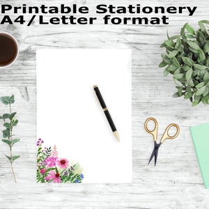Pink Watercolor Flower Printable Stationary, A4 and Letter Paper, Stationery Printable, Printable Writing Paper, Journal Paper, Note Paper