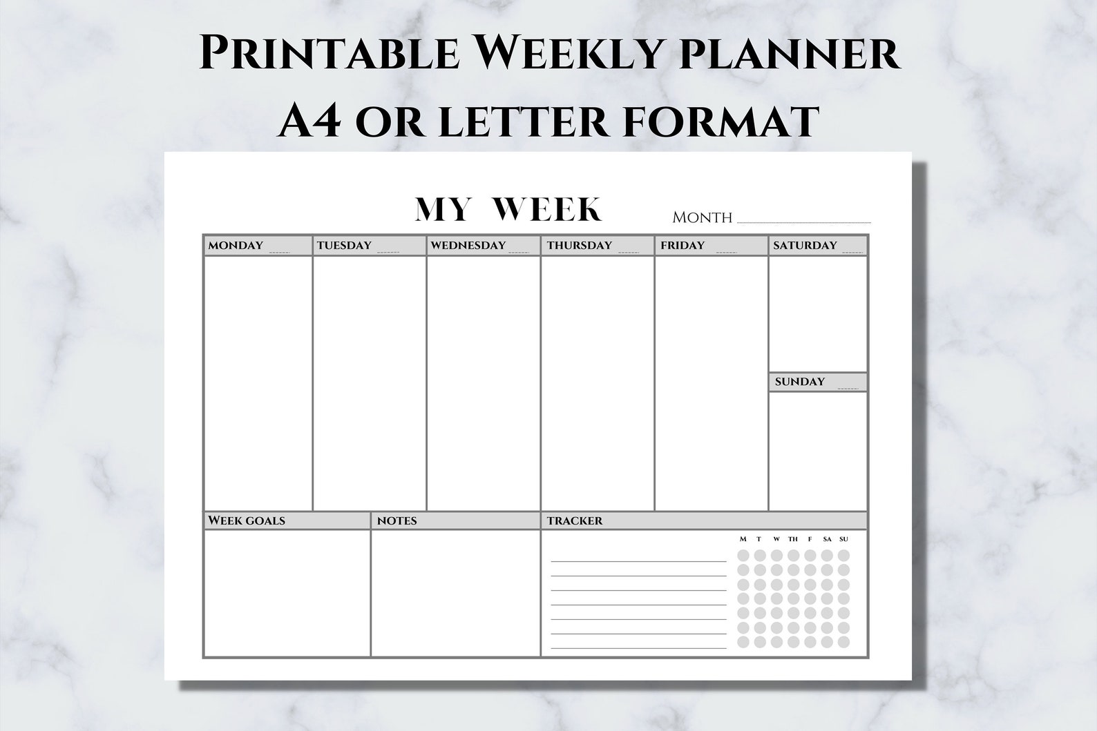 Landscape Weekly Planner A4 and Letter Format, Printable Weekly Undated ...