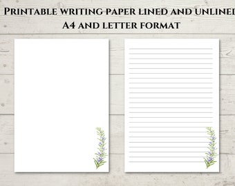 Rosemary Printable A4 and Letter Writing Paper, Pastel Botanical Printable Stationary, Stationery Printable, Lined and Unlined Journal Paper