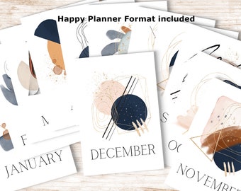 Abstract Happy Planner Classic Inserts. 12 Monthly Planner Dividers. Planner Cover Printable. Watercolor Agenda Inserts