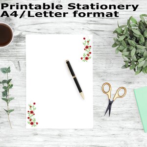 Stationery Printable, Red Flower Printable Stationary, A4 and Letter Writing Paper, Printable Writing Paper, Journal Pages, Note Paper