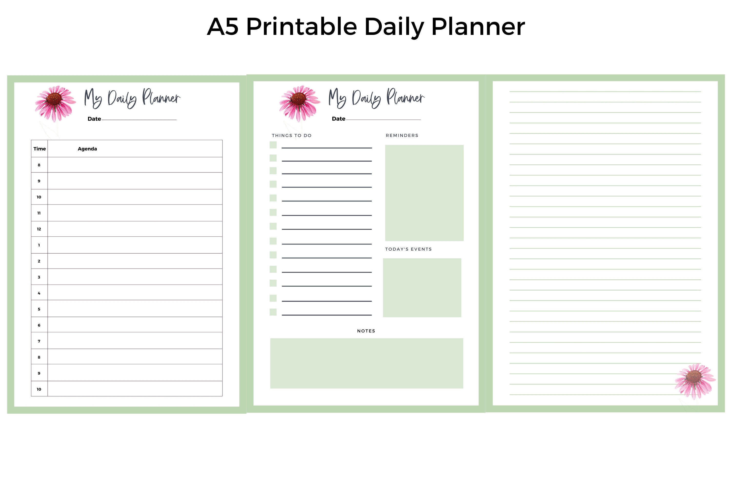 Green Daily Planner Printable Printable A5 Daily Planner - Etsy UK
