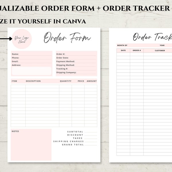 Custom Order Form Template for Canva and Order Tracker Bundle. Printable Crafters Order Form and Log. Small Business Forms. Instant Download