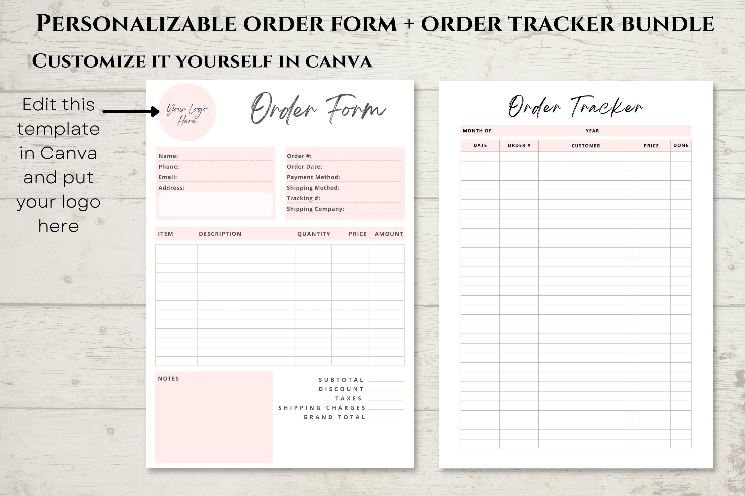 Custom Order Form Template for Canva and Order Tracker Bundle ...