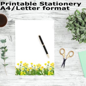 Yellow Watercolor Flower Printable Stationary, A4 and Letter Paper, Stationery Printable, Printable Writing Paper, Journal Paper, Note Paper
