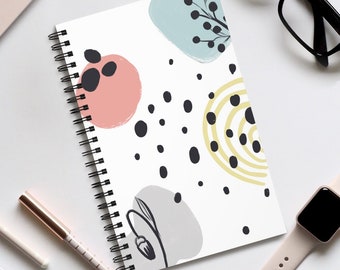 Dotted or Blank Abstract Spiral Notebook. Modern Spiral Journal. Geometric Notebook