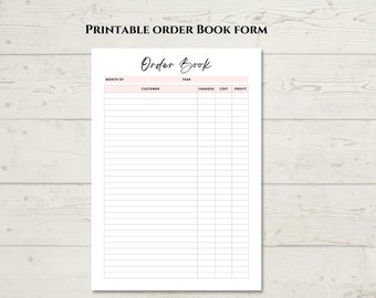 Printable Order Book Form. Printable Crafters Sales Tracker. Small Business Order Log Template. Instant Download