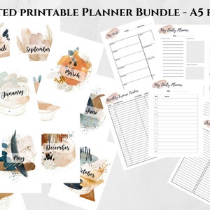 A5 Abstract Printable Undated Planner Bundle, Printable A5 Year Planner, Printable Agenda Pages, Printable Stationary, A5 Planner Insert