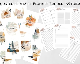A5 Abstract Printable Undated Planner Bundle, Printable A5 Year Planner, Printable Agenda Pages, Printable Stationary, A5 Planner Insert