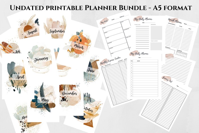 A5 Abstract Printable Undated Planner Bundle Printable A5 - Etsy