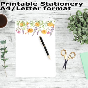 Watercolor Floral Stationery Printable, A4 and Letter Paper, Printable Stationary, Printable Writing Paper, Journal Paper, Note Paper