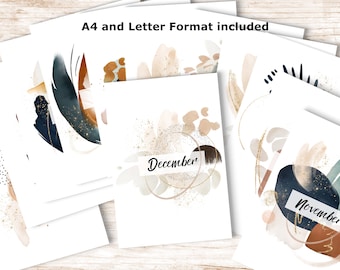 Neutral Watercolor Agenda Monthly Cover Pages. Printable 12 Monthly Planner Dividers. Journal Dividers A4 and Letter Format.