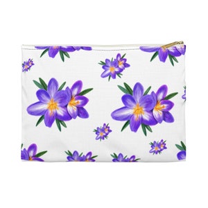 Flower Pencil Pouch. White and Blue Accessory Pouch. Floral Pencil Bag. Large Cosmetic Pouch