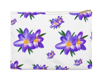 Flower Pencil Pouch. White and Blue Accessory Pouch. Floral Pencil Bag. Large Cosmetic Pouch