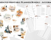 Watercolor Printable Undated Planner Bundle, Printable A4 Year Planner, Printable Agenda Pages, Printable Stationary, A4 Planner Insert