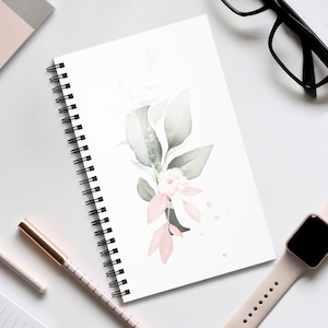 Papelería Floral. Monogram Spiral Notebook. Acuarela flor espiral notebook. Diario inicial I Spiral. Cuaderno romántico en blanco y con puntos
