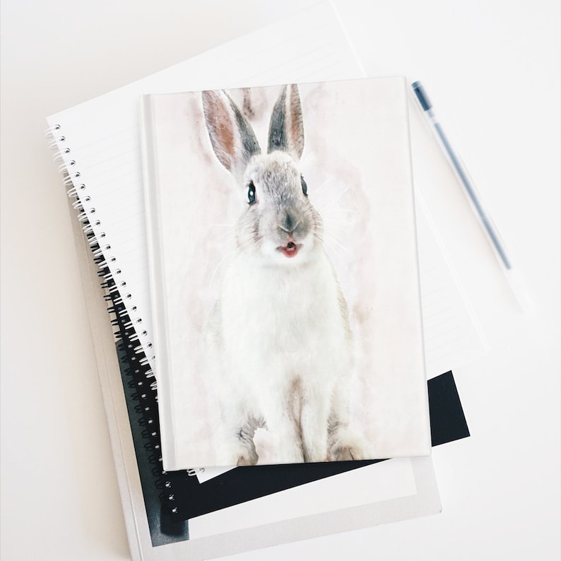 Watercolor Bunny Hardcover Journal. Cute Rabbit Notebook. Animal Lover ...