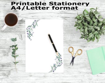 Watercolor Flower Printable Stationery, A4 and Letter Paper, Floral Stationary Printable, Printable Writing Paper, Journal Paper