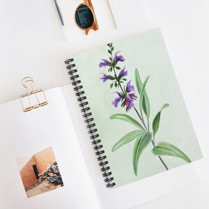 Watercolor Flower Spiral Notebook.Botanical Spiral Journal. Romantic Notebook. Lined Notebook