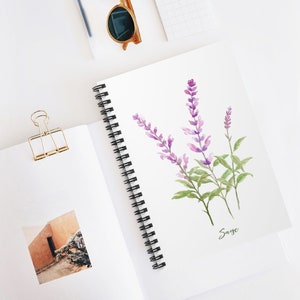 Watercolor Flower Spiral Notebook.Botanical Spiral Journal. Romantic Notebook. Lined Notebook
