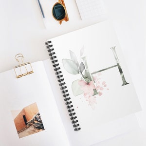 Floral Stationery. Monogram Spiral Notebook. Watercolor Flower Spiral Notebook. Initial Spiral Journal. Romantic Notebook