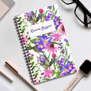 Custom Flower Spiral Notebook. Personalized Floral Spiral Journal. Lined, Blank or Dotted Notebook. Personalized Stationary for Women