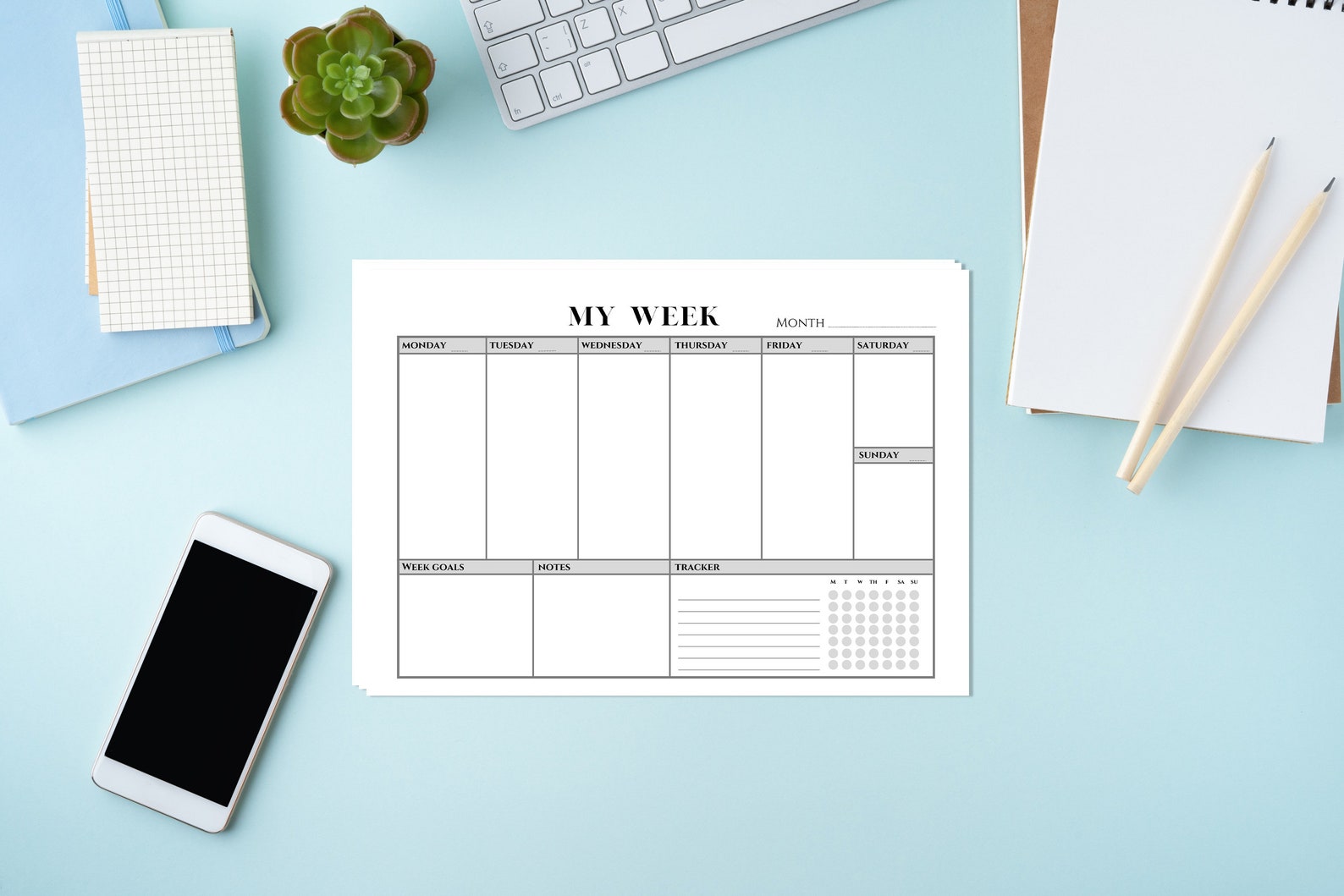 Landscape Weekly Planner A4 and Letter Format, Printable Weekly Undated ...