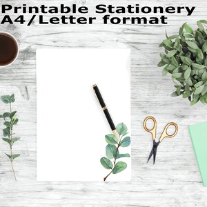 Green Branch Printable Writing Paper, Stationery Printable, A4 and Letter Paper, Journal Paper, Note Paper