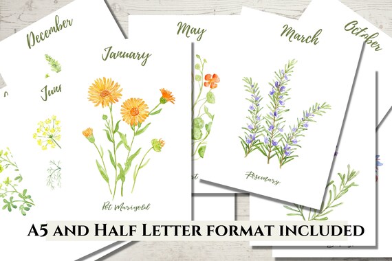 Floral Printable Monthly Planner Covers A5 and Half Letter | Etsy