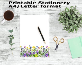 Watercolor Flower Printable Stationary, A4 and Letter Paper, Stationery Printable, Printable Writing Paper, Journal Paper, Note Paper