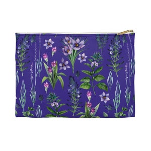 Blue Flower Pencil Pouch.Floral Accessory Pouch. Large Pencil Bag. Cosmetic Pouch. Big Pencil Case