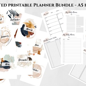 Printable A5 Year Planner, A5 Abstract Printable Undated Planner Bundle, Printable Agenda Pages, Printable Stationary, A5 Planner Insert