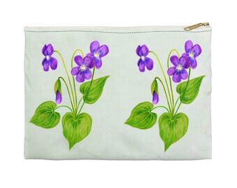 Purple Flower Pencil Pouch.Floral Accessory Pouch. Cyclamen Pencil Bag. Large Pencil Pouch