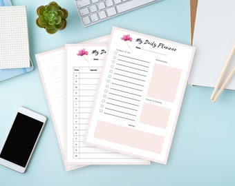 Pink Daily Planner Printable, Printable A4 Daily Planner, Agenda Daily Pages, Printable Stationary, Daily To-Do List