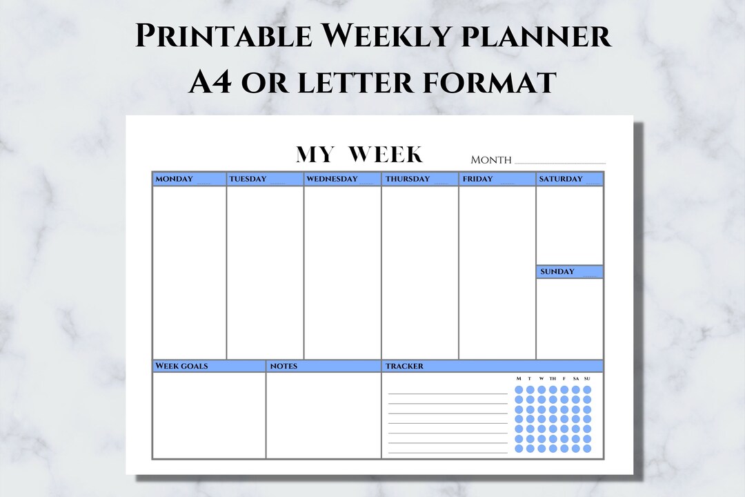Blue Landscape Weekly Planner A4 and Letter Format, Printable Weekly ...