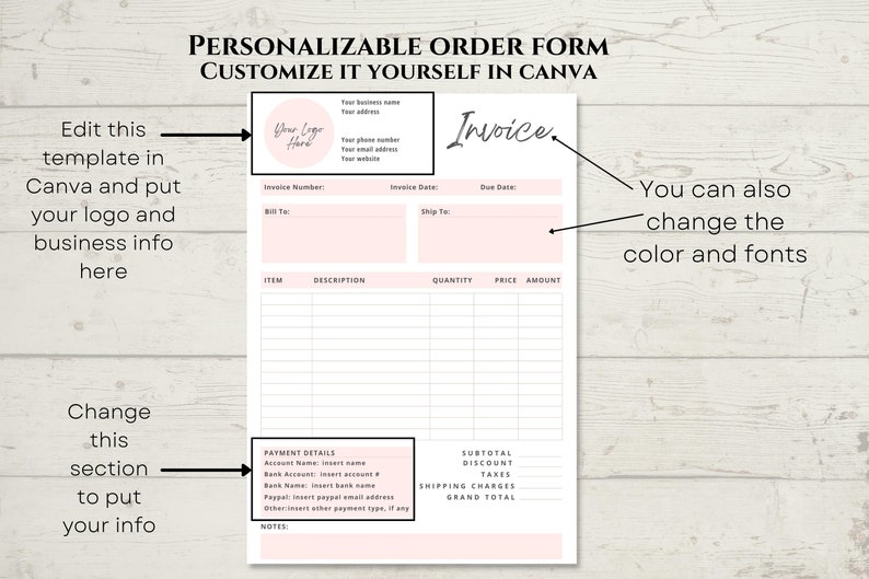 Custom Invoice Form Template for Canva. Printable Crafters Invoice Form. Etsy Shop Business Forms. Small Business Forms. Instant Download image 3