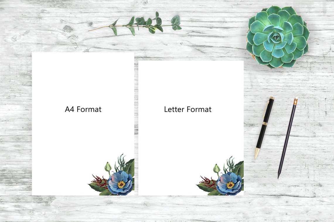 Blue Floral Printable Writing Paper Stationery Printable A4 - Etsy