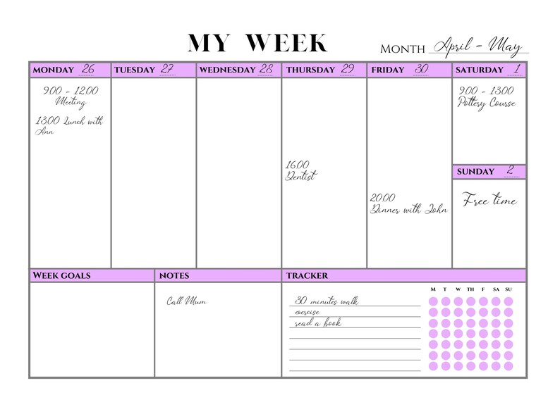 Lilac Landscape Weekly Planner A4 and Letter Format Printable - Etsy