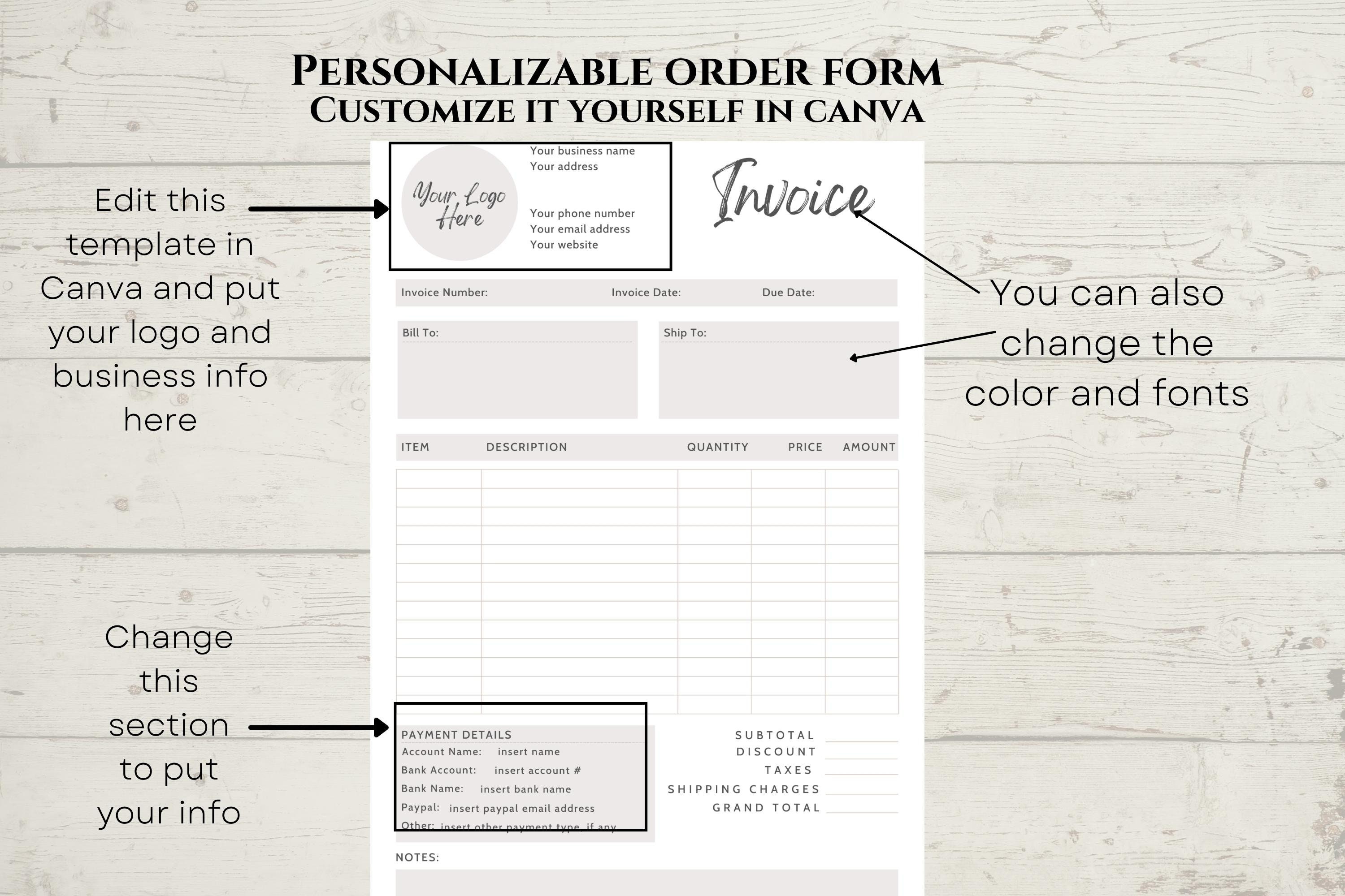 Gray Custom Invoice Form Template for Canva. Printable Crafters Invoice ...