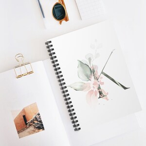Floral Stationery. Monogram Spiral Notebook. Watercolor Flower Spiral Lined Notebook. Initial Spiral Journal. Romantic Notebook