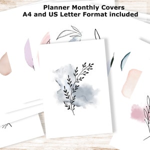 Botanical Watercolor Agenda Cover Pages. 12 Printable Planner Dividers. Journal Dividers A4 and Letter Format.