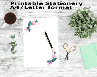 Watercolor Flower Printable Stationary, A4 and Letter Paper, Magnolia Stationery Printable, Printable Writing Paper, Journal Paper