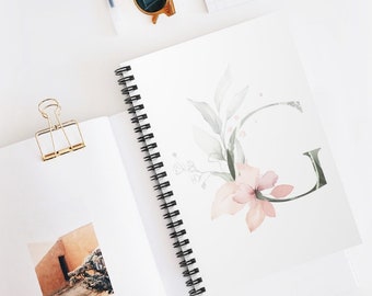 Floral Stationery. Monogram Spiral Notebook. Watercolor Flower Spiral Notebook. Initial Spiral Journal. Romantic Notebook. Lined Notebook