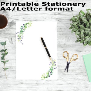 Printable Writing Paper, Watercolor Flower Printable Stationery, A4 and Letter Paper, Floral Stationary Printable, Journal Paper