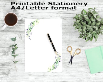 Printable Writing Paper, Watercolor Flower Printable Stationery, A4 and Letter Paper, Floral Stationary Printable, Journal Paper