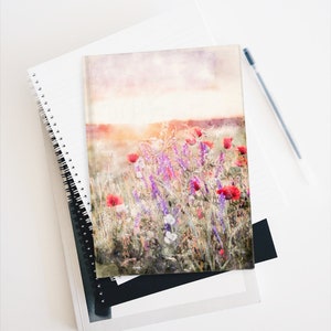 Watercolor Flower Field Hardcover Journal. Nature Lover Notebook. Blank Pages Journal