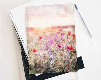 Watercolor Flower Field Hardcover Journal. Nature Lover Notebook. Blank Pages Journal